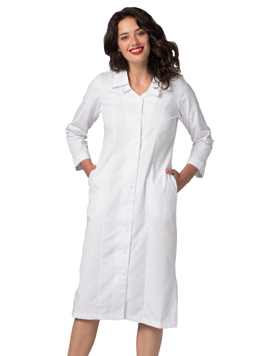 Women's Two-Pocket Double Embroidered Dress - 2801 - White