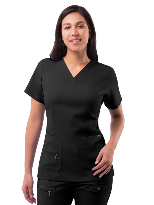 Women's V-Neck Elevated Top - P4212 - Black
