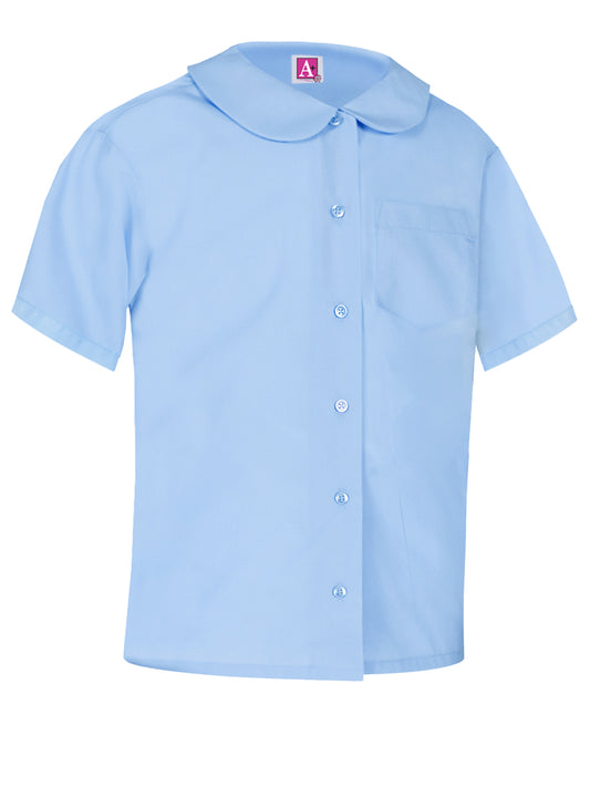 Girls' Peter Pan Short Sleeve Broadcloth Blouse - 9681 - Light Blue