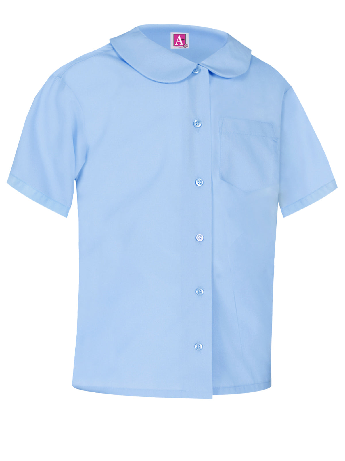 Girls' Peter Pan Short Sleeve Broadcloth Blouse - 9681 - Light Blue