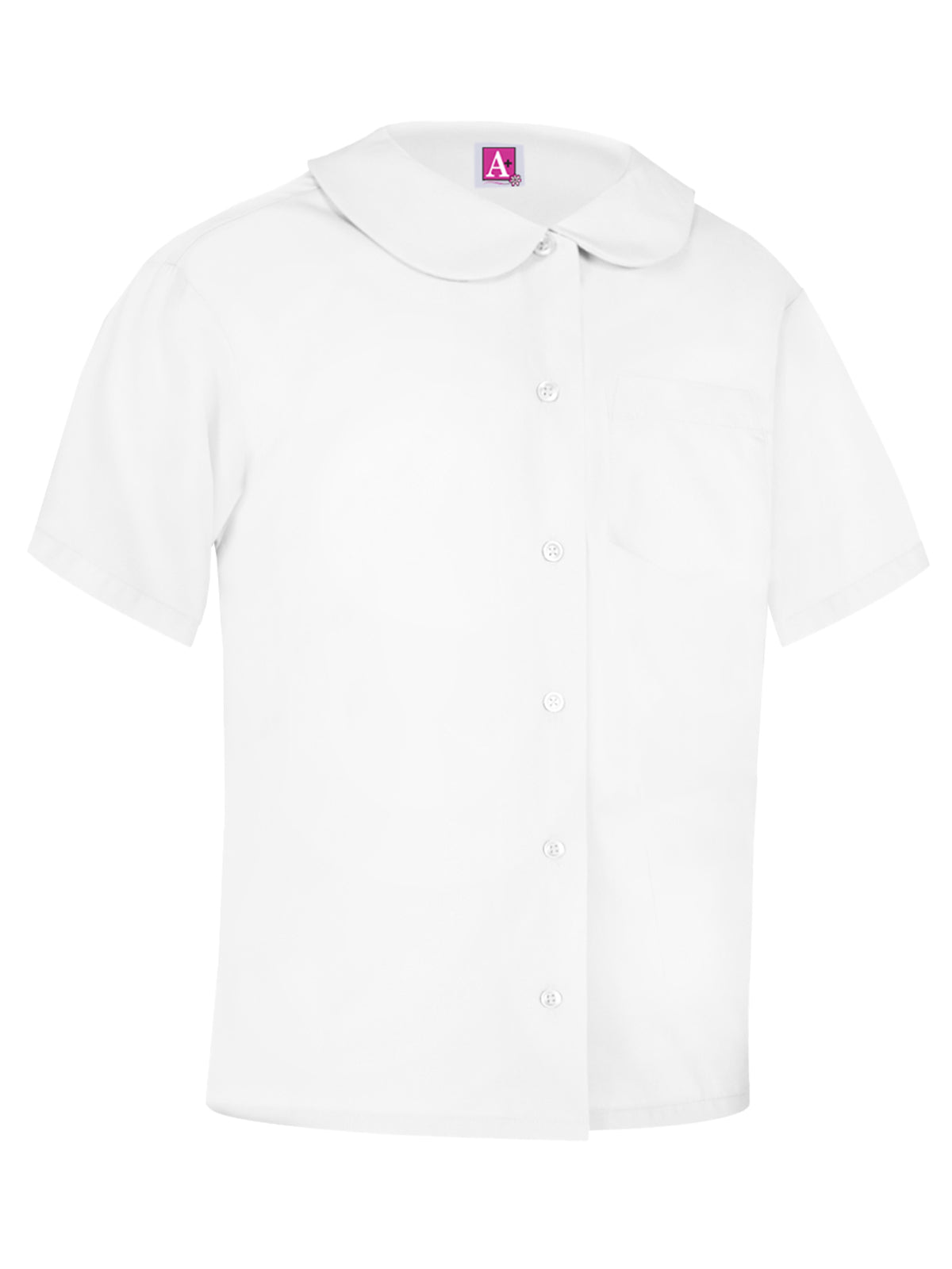 Girls' Peter Pan Short Sleeve Broadcloth Blouse - 9681 - White