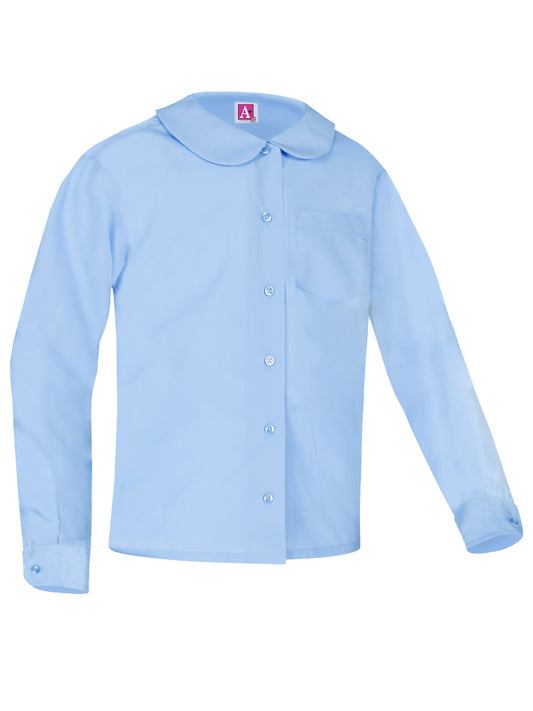 Girls' Peter Pan Long Sleeve Broadcloth Blouse - 9686 - Light Blue