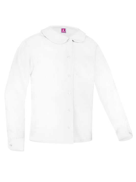 Girls' Peter Pan Long Sleeve Broadcloth Blouse - 9686 - White