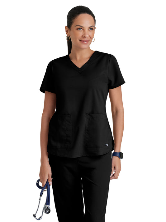 Women's Two-Pocket V-Neck Aubrey Scrub Top - 71166 - Black