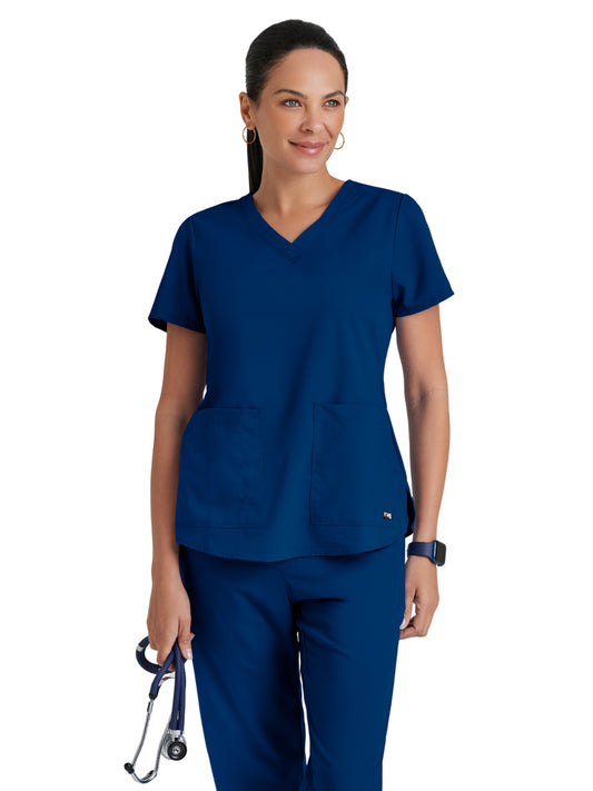 Women's Two-Pocket V-Neck Aubrey Scrub Top - 71166 - Indigo (Navy)
