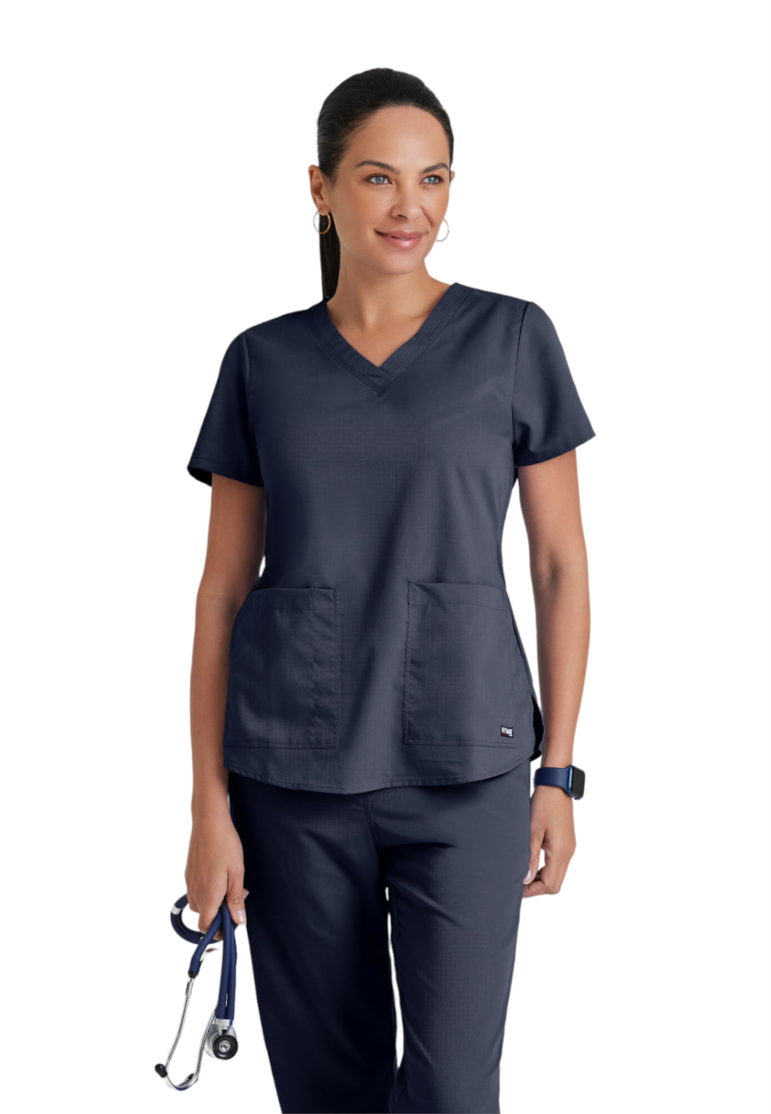 Women's Two-Pocket V-Neck Aubrey Scrub Top - 71166 - Steel