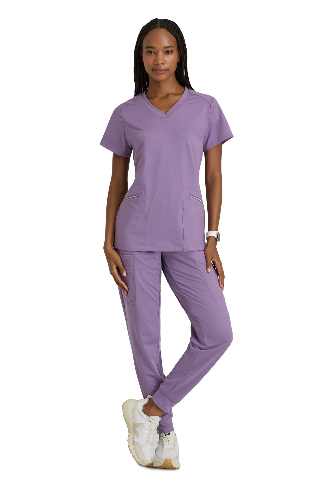 Women's 2 Pocket V-Neck Top - BOT209 - Dusty Lavender
