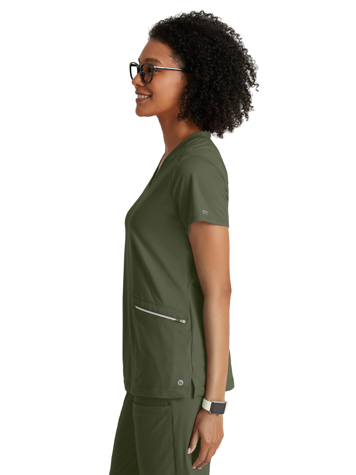 Women's 2 Pocket V-Neck Top - BOT209 - Olive