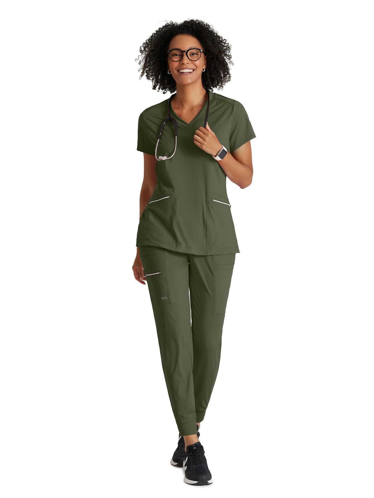 Women's 2 Pocket V-Neck Top - BOT209 - Olive
