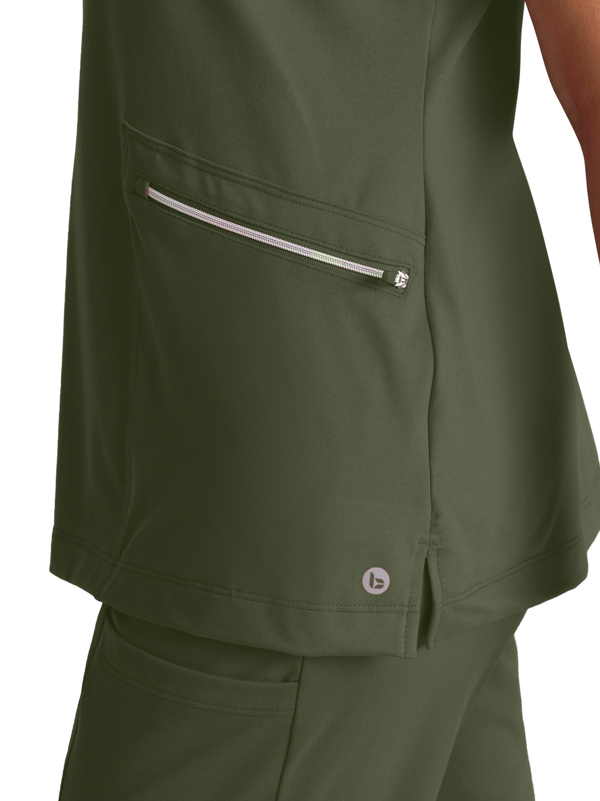 Women's 2 Pocket V-Neck Top - BOT209 - Olive