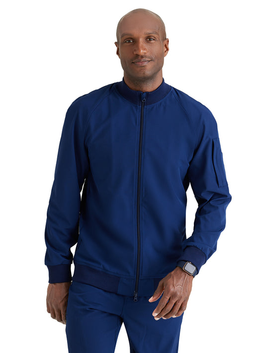 Men's Three-Pocket Zip-Up Amplify Warm-Up Scrub Jacket - BOW883 - Indigo (Navy)