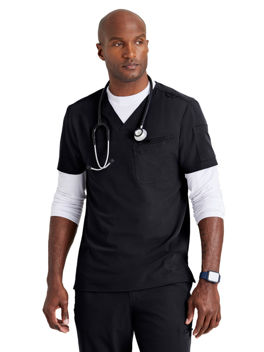 Men's Three-Pocket V-Neck Rally Scrub Top - BUT153 - Black