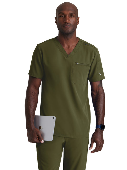 Men's Three-Pocket V-Neck Rally Scrub Top - BUT153 - Olive