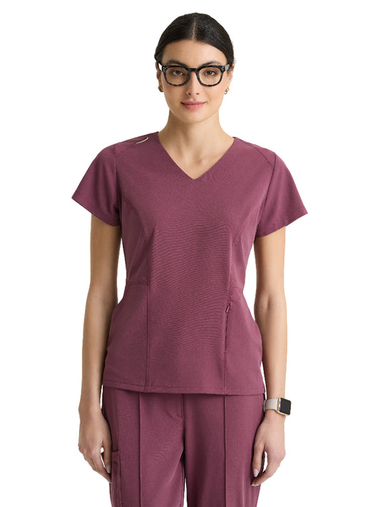 Women's Three-Pocket Spring V-Neck Top - GRGT309 - Dusty Port