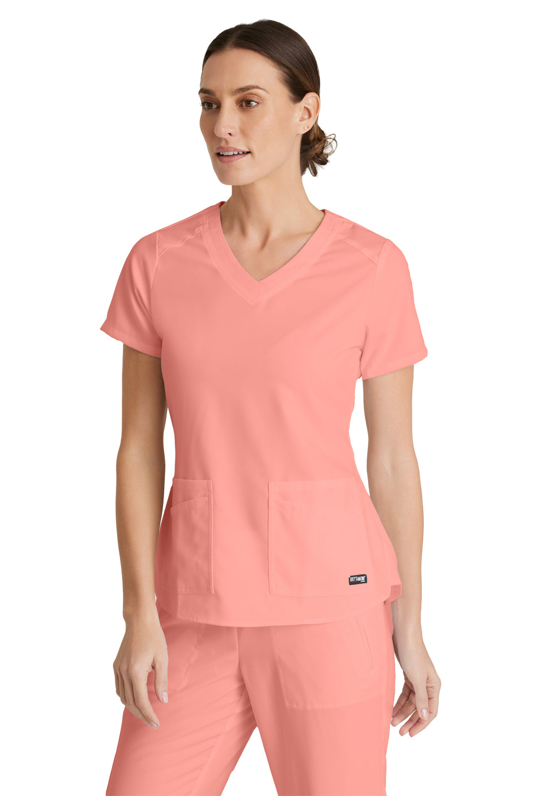 Women's Four-Pocket V-Neck Emma Scrub Top - GRST011 - Bright Papaya