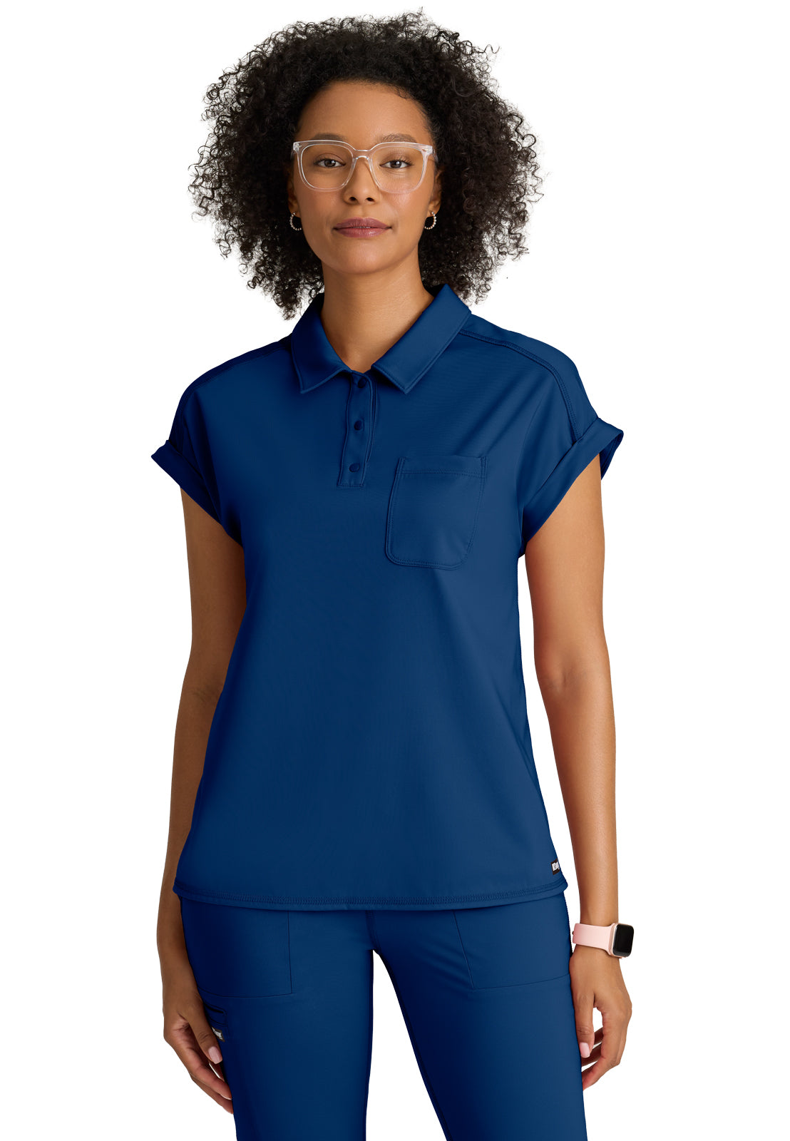 Women's One-Pocket Snap Placket Renew Scrub Top - GRST254 - Indigo (Navy)