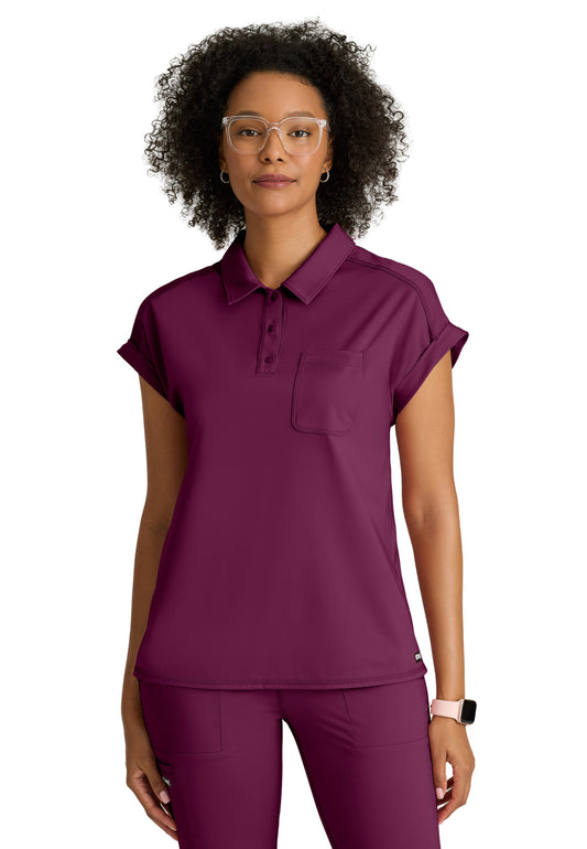 Women's One-Pocket Snap Placket Renew Scrub Top - GRST254 - Wine