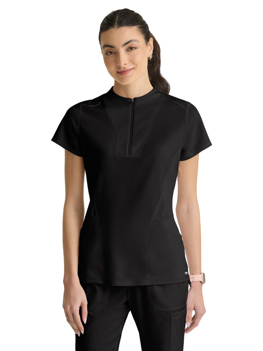 Women's Two Pocket Y-Neck Kristi Scrub Top - GRST292 - Black