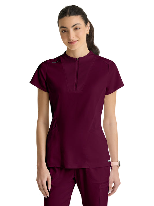 Women's Two Pocket Y-Neck Kristi Scrub Top - GRST292 - Wine