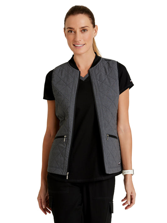 Women's Two-Pocket Quilted Christina Scrub Vest - GRSV845 - Black Two-Tone