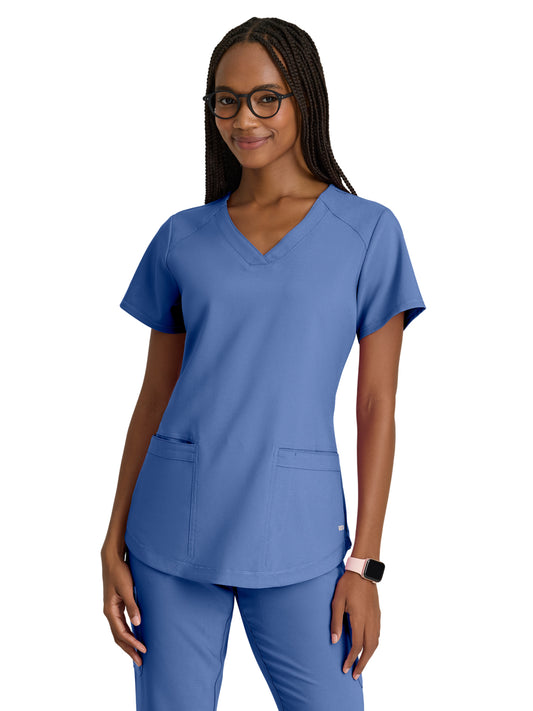 Women's Two-Pocket V-Neck Rhythm Scrub Top - GSST180 - Ciel Blue