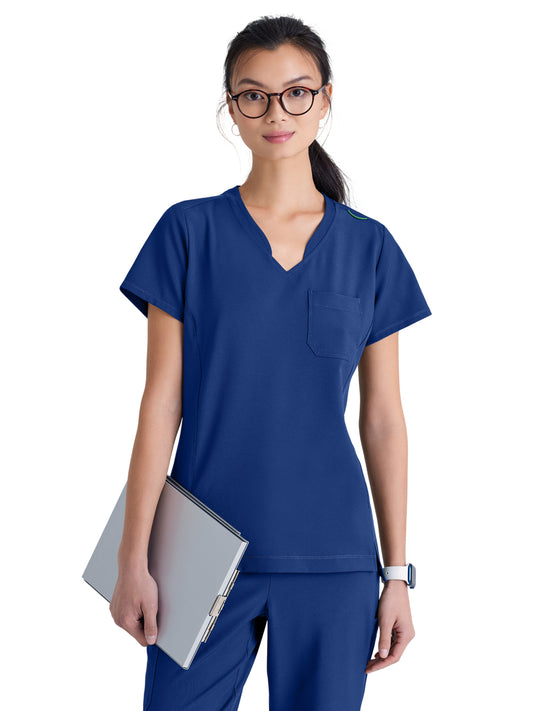Women's One-Pocket Banded V-Neck Sway Scrub Top - GSST181 - Indigo (Navy)