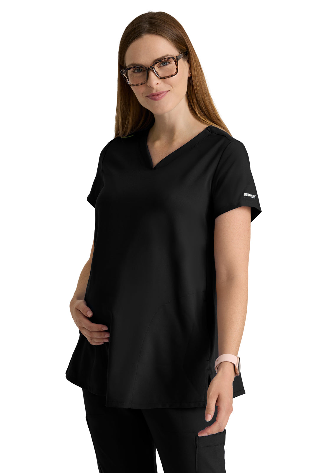 Women's Two Pocket V-Neck Promise Maternity Top - GSST262 - Black