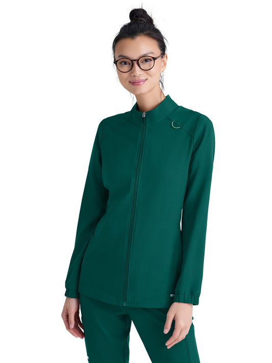 Women's Three-Pocket Virtue Warm-Up Scrub Jacket - GSSW886 - Hunter Green