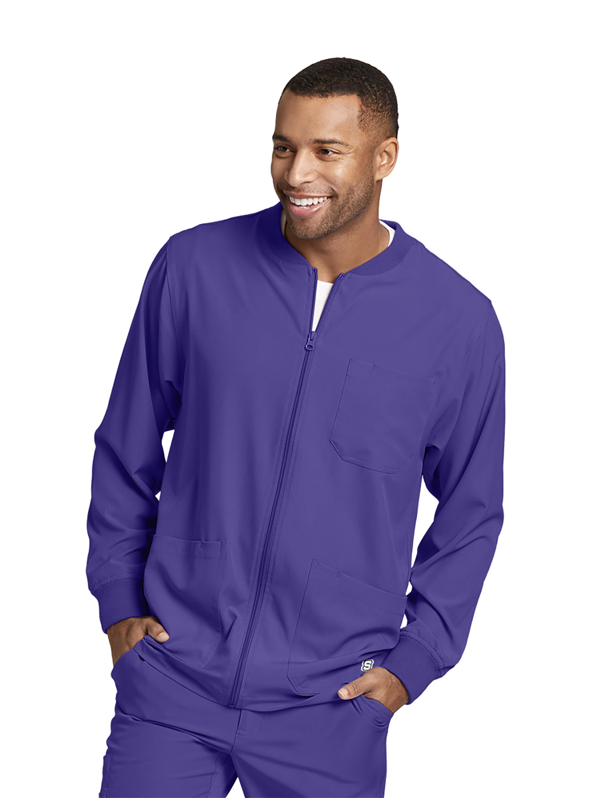 Men's Three-Pocket Zip-Up Structure Warm-Up Scrub Jacket - SK0408 - New Grape