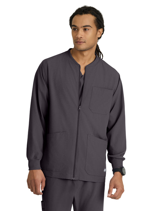 Men's Three-Pocket Zip-Up Structure Warm-Up Scrub Jacket - SK0408 - Pewter