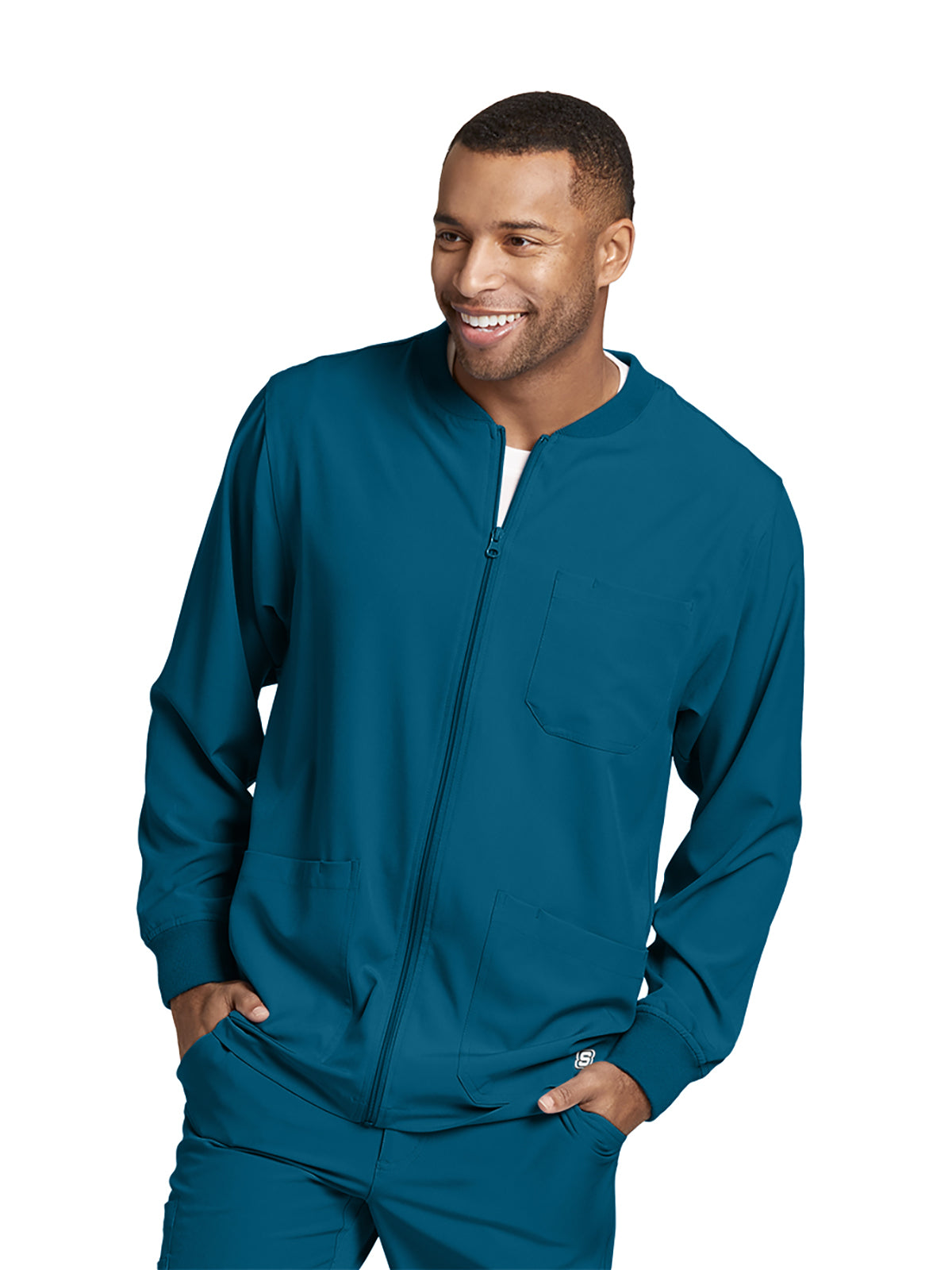 Men's Three-Pocket Zip-Up Structure Warm-Up Scrub Jacket - SK0408 - Bahama