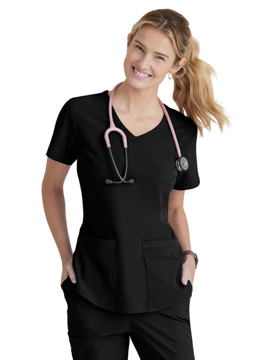 Women's Three-Pocket Curved V-Neck Breeze Scrub Top - SK101 - Black