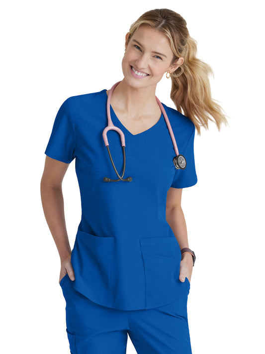 Women's Three-Pocket Curved V-Neck Breeze Scrub Top - SK101 - New Royal