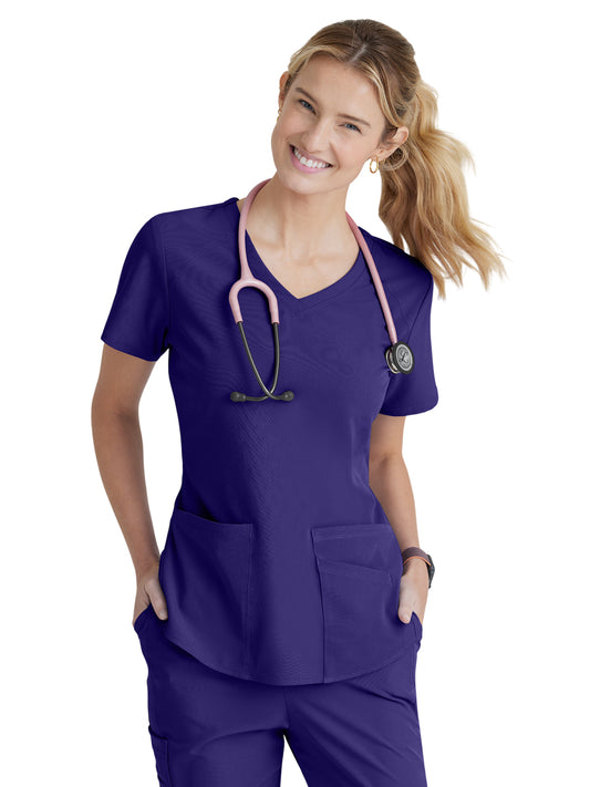 Women's Three-Pocket Curved V-Neck Breeze Scrub Top - SK101 - New Grape
