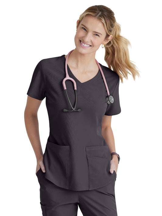 Women's Three-Pocket Curved V-Neck Breeze Scrub Top - SK101 - Pewter