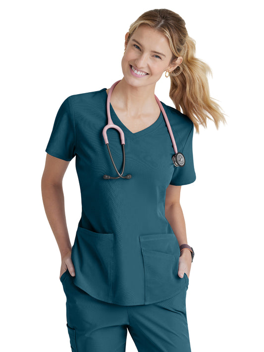 Women's Three-Pocket Curved V-Neck Breeze Scrub Top - SK101 - Bahama