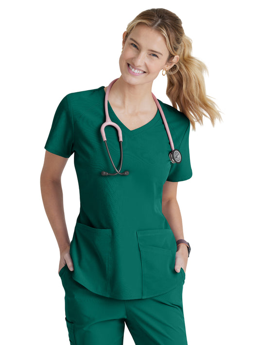Women's Three-Pocket Curved V-Neck Breeze Scrub Top - SK101 - Hunter Green