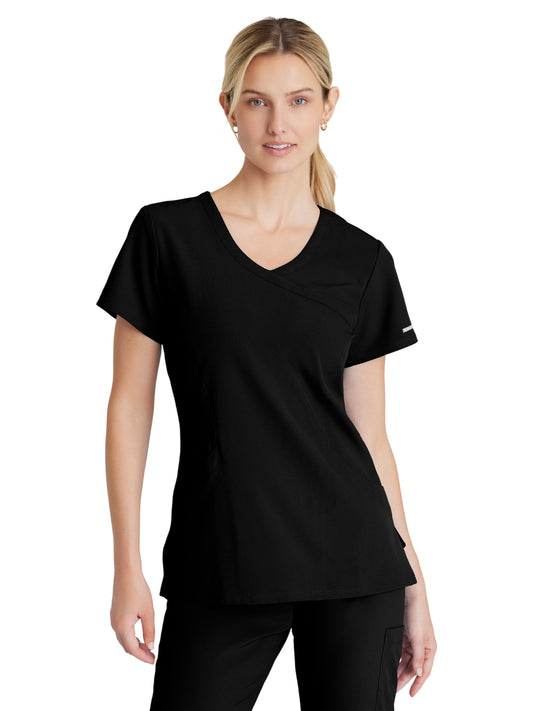 Women's Three-Pocket Crossover V-Neck Reliance Scrub Top - SK102 - Black