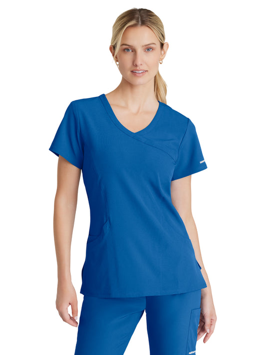 Women's Three-Pocket Crossover V-Neck Reliance Scrub Top - SK102 - New Royal