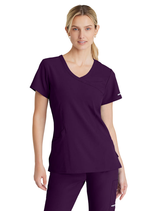 Women's Three-Pocket Crossover V-Neck Reliance Scrub Top - SK102 - Eggplant