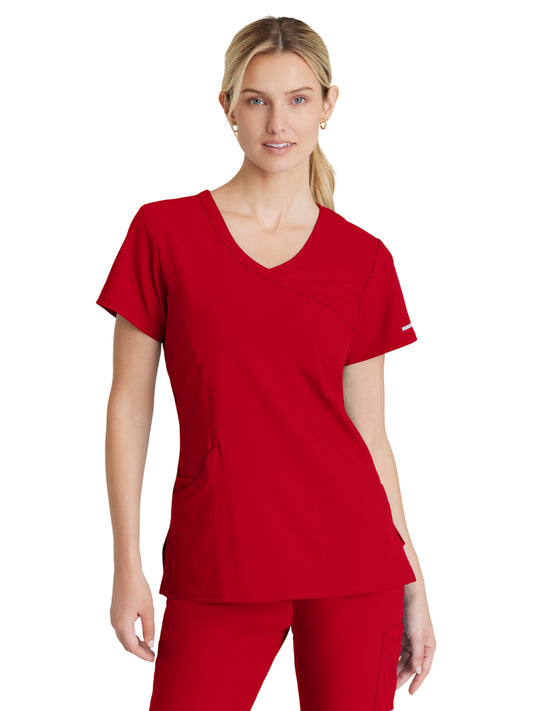 Women's Three-Pocket Crossover V-Neck Reliance Scrub Top - SK102 - True Red