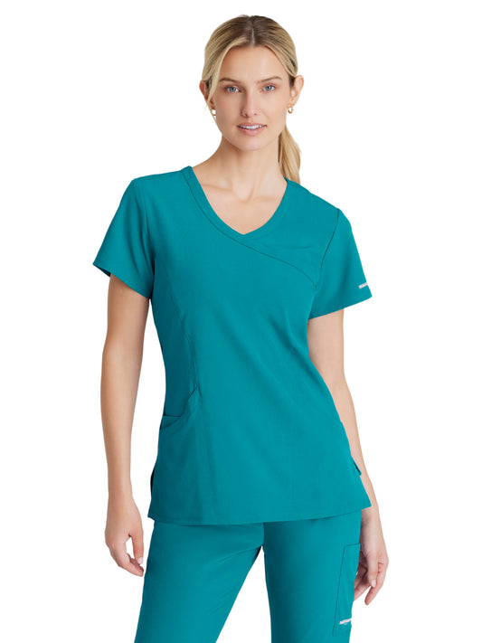 Women's Three-Pocket Crossover V-Neck Reliance Scrub Top - SK102 - Teal