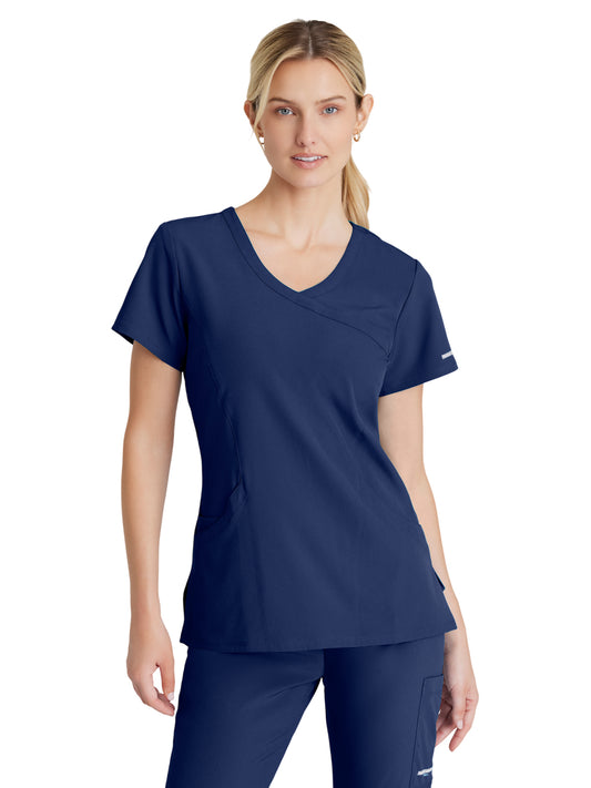 Women's Three-Pocket Crossover V-Neck Reliance Scrub Top - SK102 - Navy
