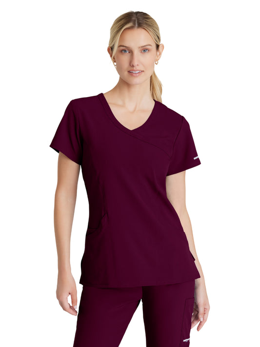 Women's Three-Pocket Crossover V-Neck Reliance Scrub Top - SK102 - Wine