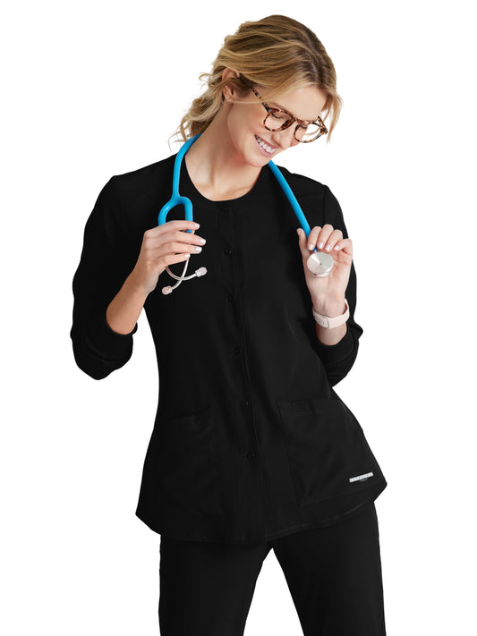 Women's Two-Pocket Snap-Front Stability Warm-Up Scrub Jacket - SK401 - Black