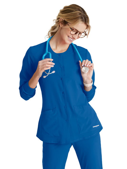 Women's Two-Pocket Snap-Front Stability Warm-Up Scrub Jacket - SK401 - New Royal