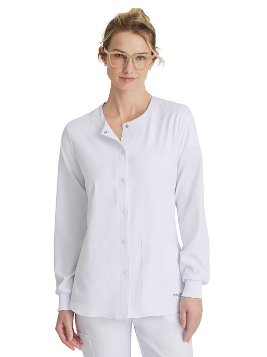 Women's Two-Pocket Snap-Front Stability Warm-Up Scrub Jacket - SK401 - White