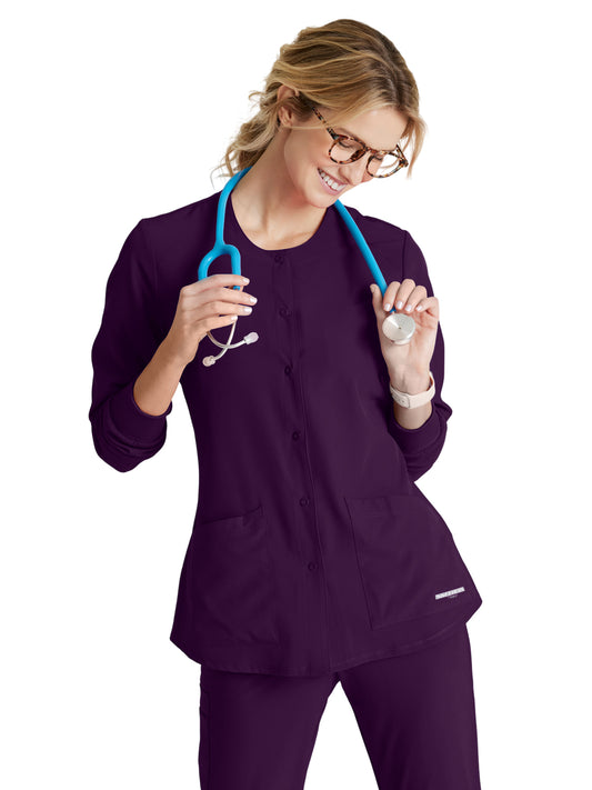 Women's Two-Pocket Snap-Front Stability Warm-Up Scrub Jacket - SK401 - Eggplant