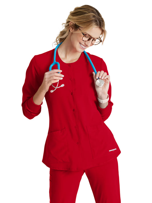 Women's Two-Pocket Snap-Front Stability Warm-Up Scrub Jacket - SK401 - True Red