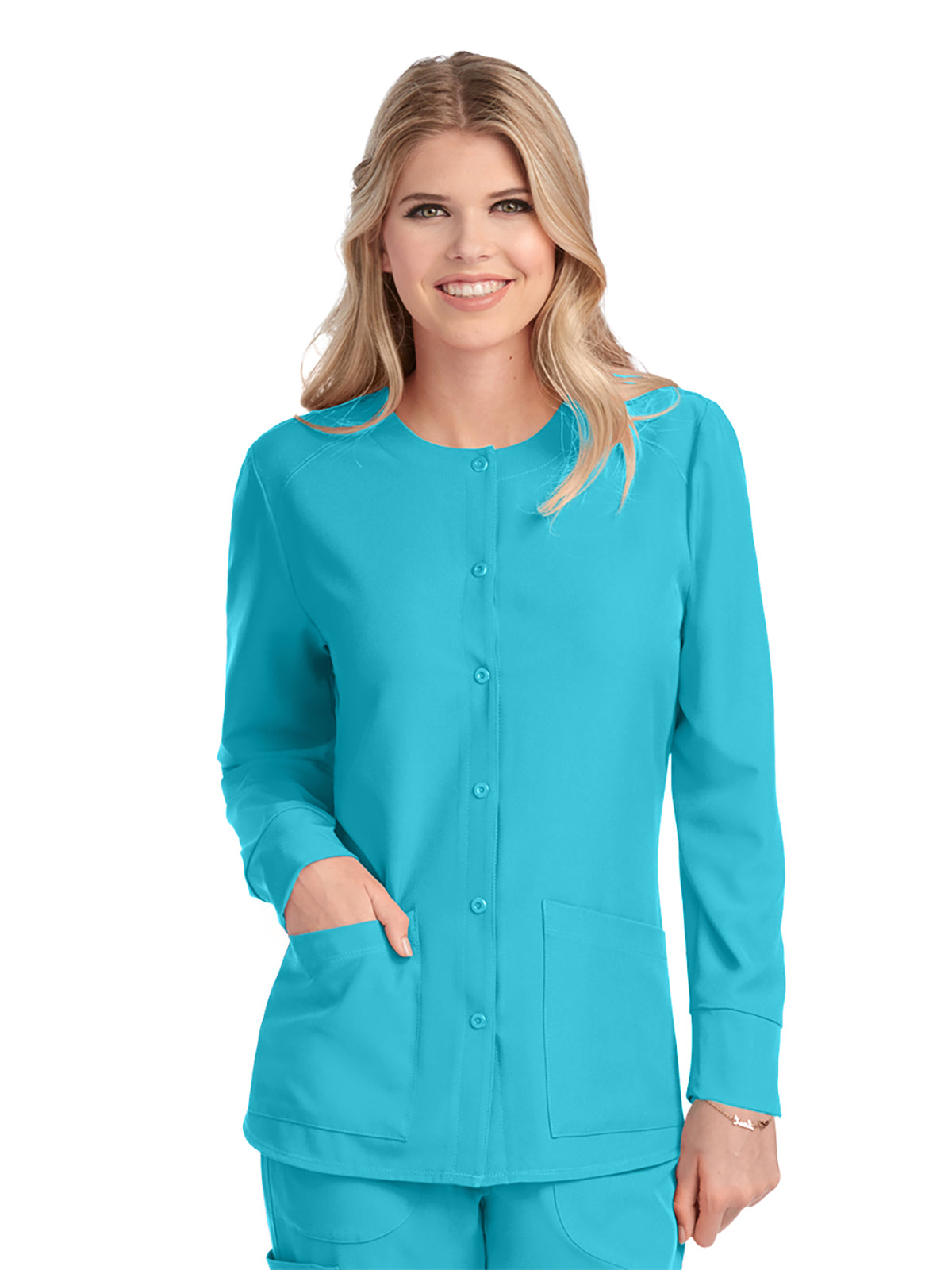 Women's Two-Pocket Snap-Front Stability Warm-Up Scrub Jacket - SK401 - New Turquoise